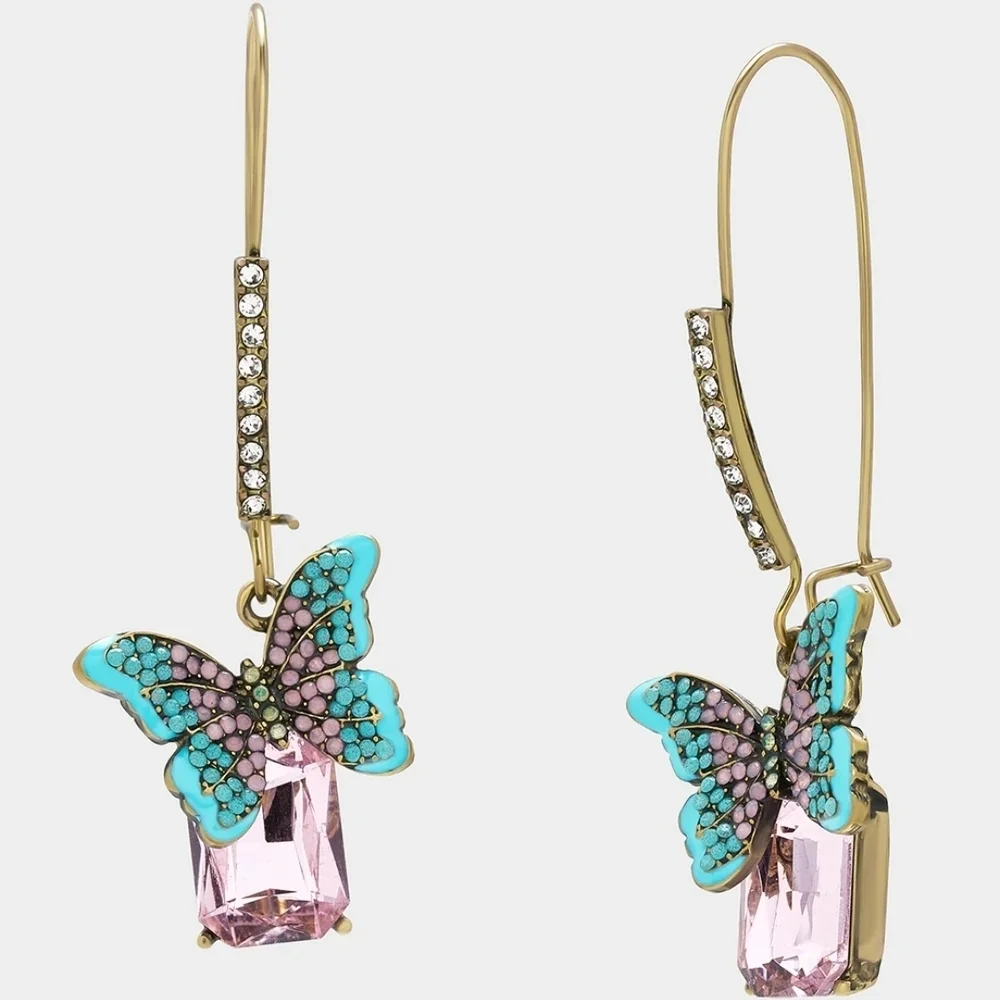 ▪️Betsey Johnson▪️Butterfly Dangle Shephard Earrings with Pink and Blue Accents